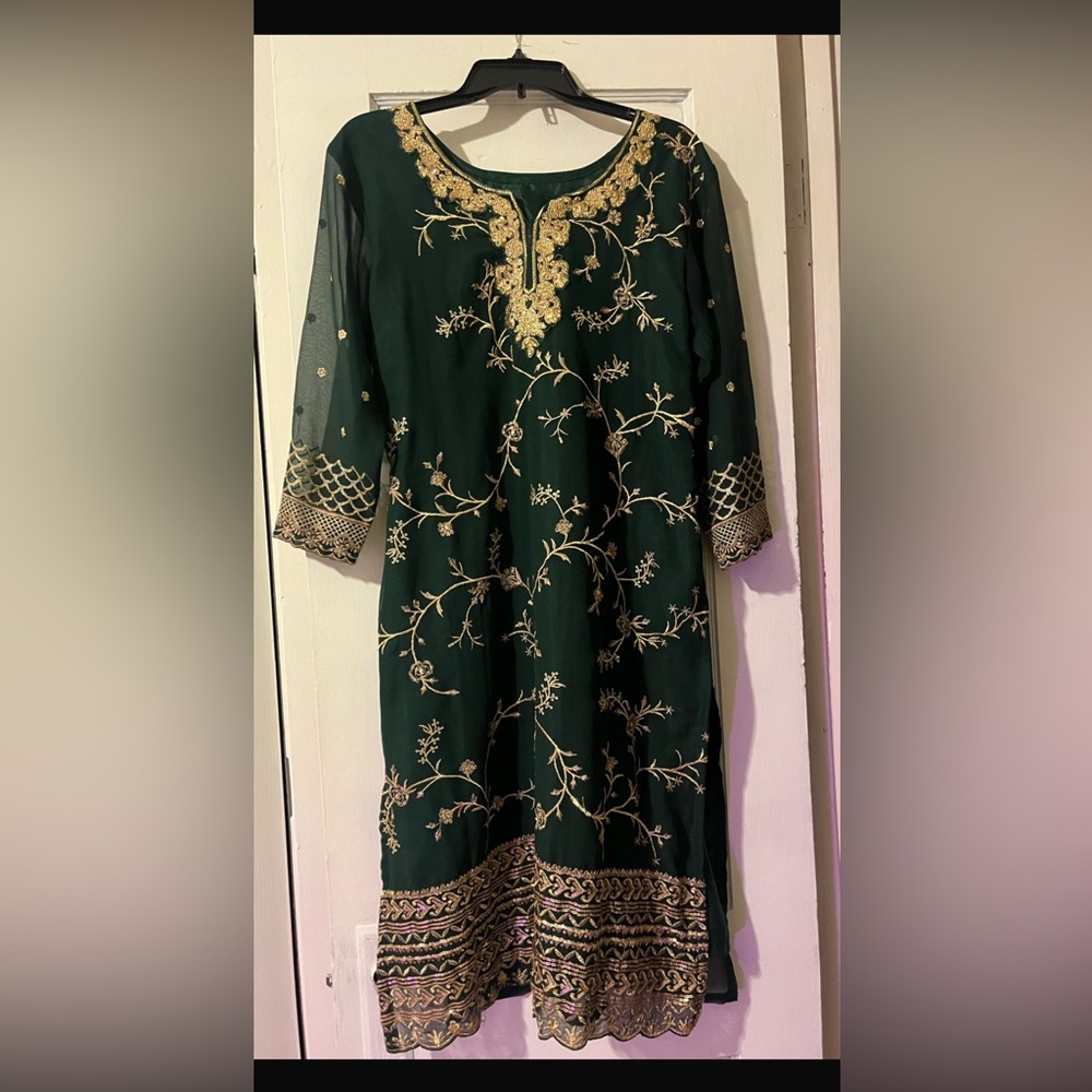 Elegant Green Embroidered Dress